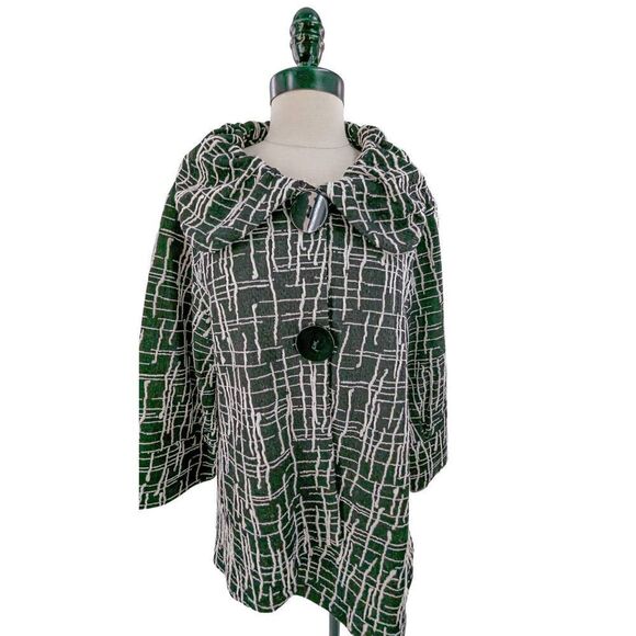 Yushi Women Black Two Button Front Textured Plaid Jacket Size Large - Picture 1 of 14